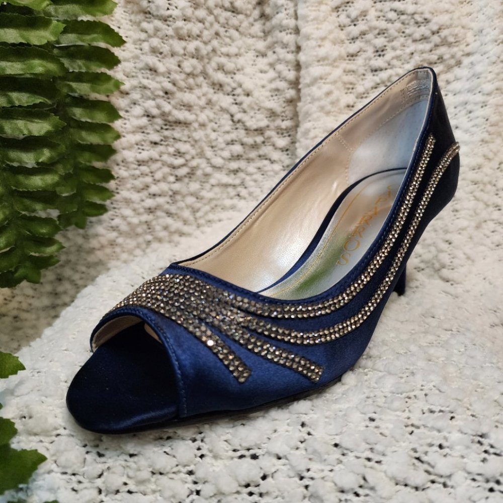 Caparros Womens Oz Peep Toe Classic Pumps, Blue Satin w/Silver Rhinestones 5.5M